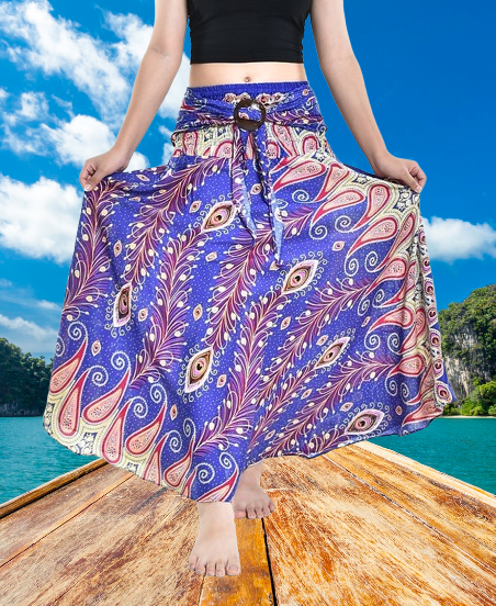 Bohotusk Blue Peacocks Eye Long Skirt With Coconut Buckle (& Strapless Dress) S/M Only