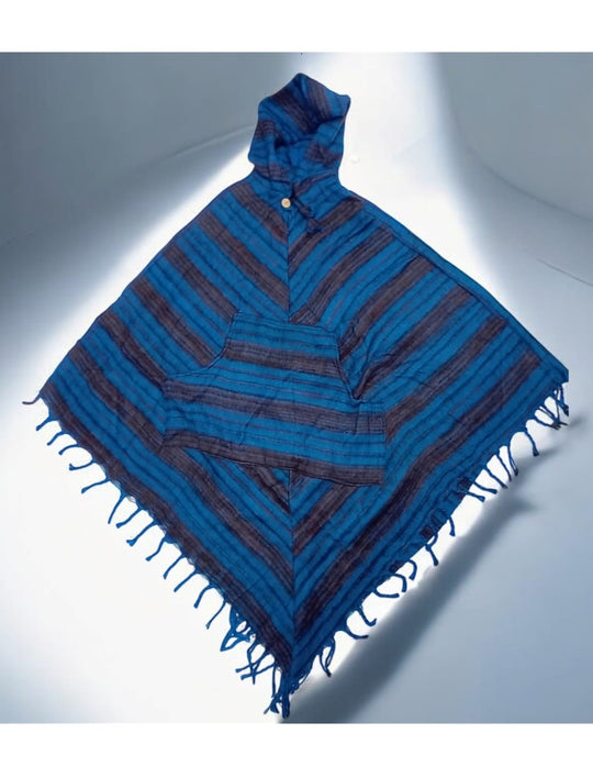 Blue Stripe Woollen Poncho