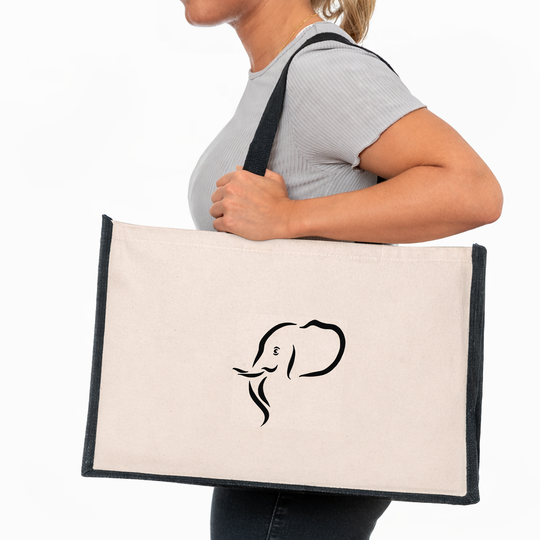 Elephant Head Jute Canvas Tote Bag