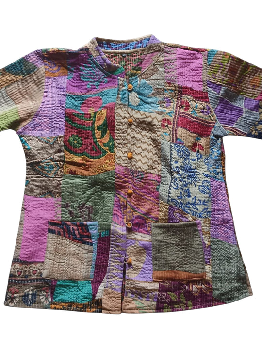 Bohotusk Patchwork Kantha Boho Bomber Jacket