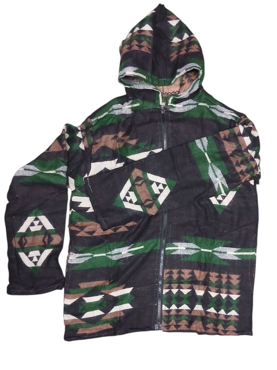 Bohotusk Aztec Pattern Lightweight Fleece Hooded Jacket