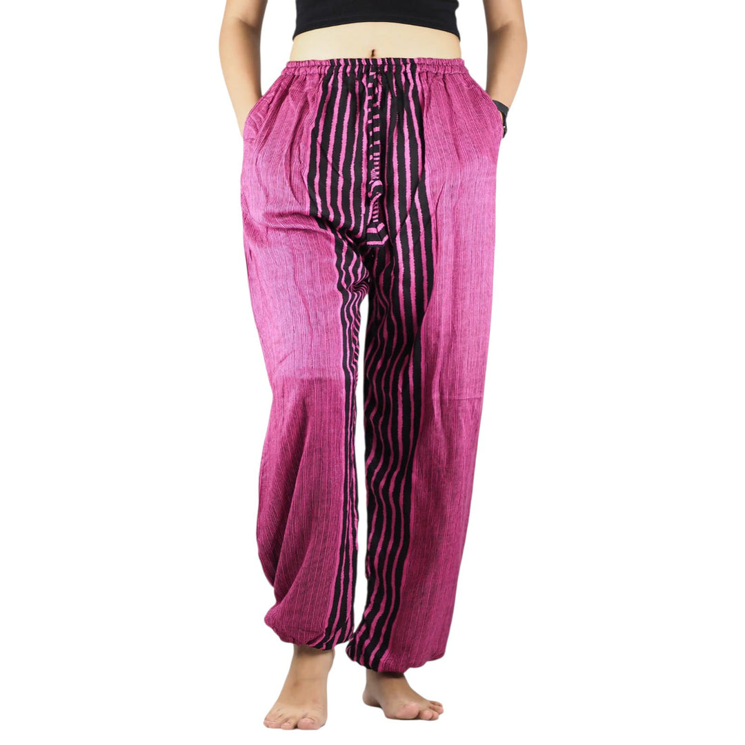 Bohotusk Pink Zebra Stripe Print Womens Harem Pants Cord Tie Waist S/M Only