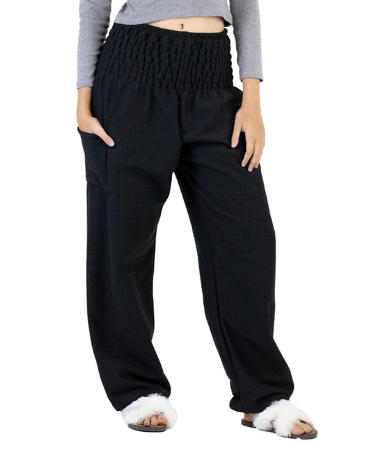 Bohotusk Plain Black Winter Fleece Harem Pants S/M and L/XL
