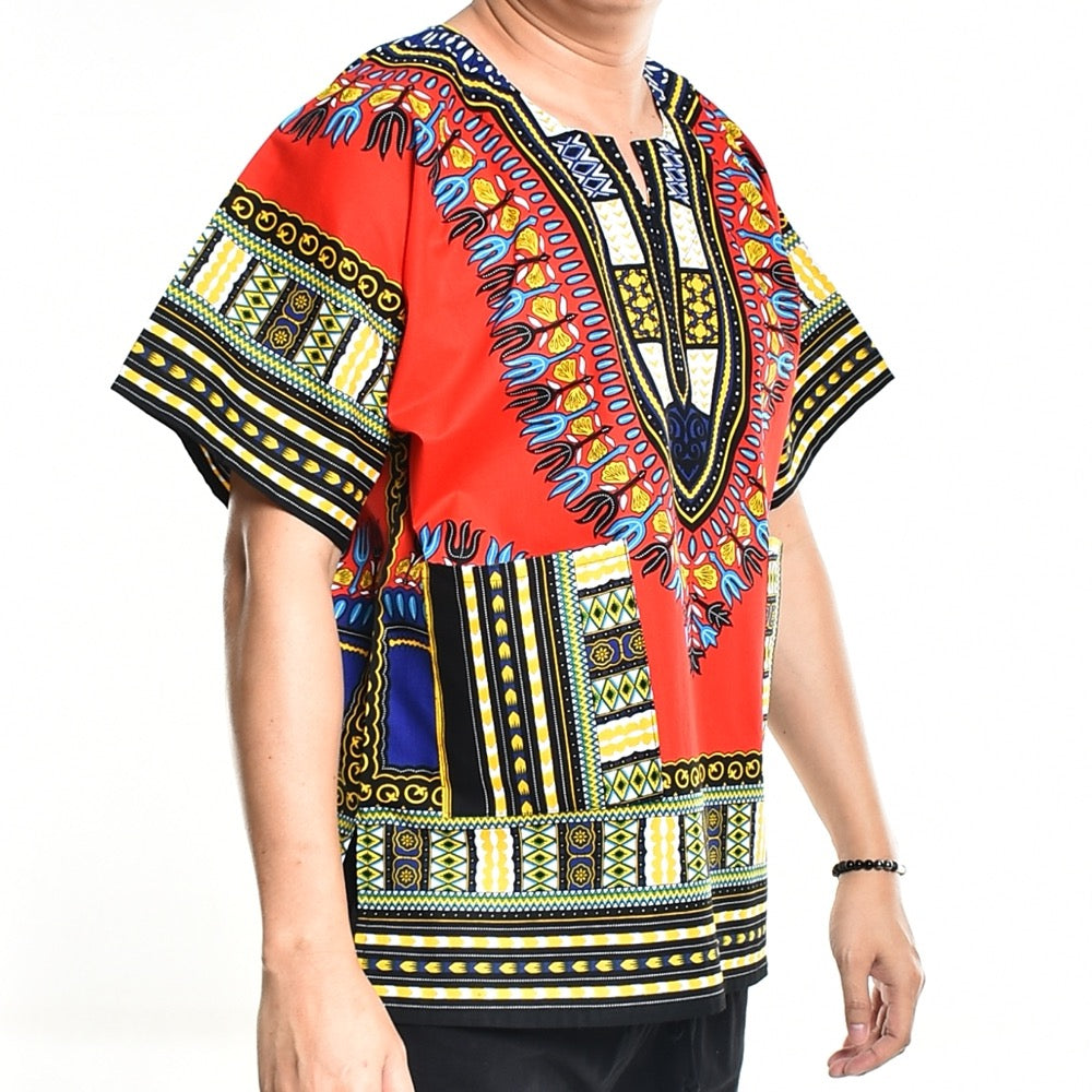 Red Dashiki Shirt African Poncho