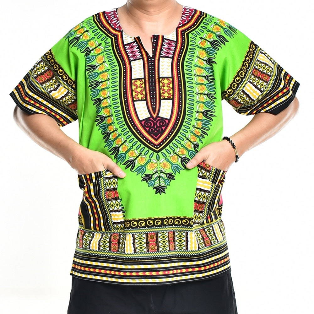 Lime Green Dashiki Shirt African Poncho