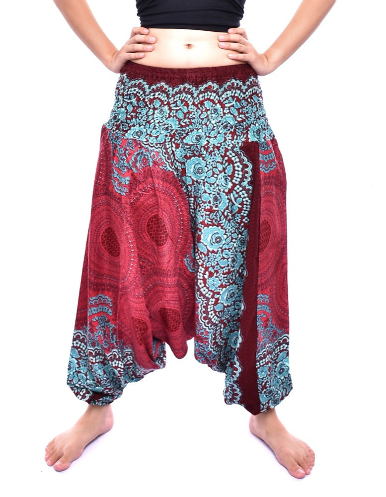 Bohotusk Red Sun Storm Low Crotch Harem Pants Womens Elasticated Smocked Waist S/M Only