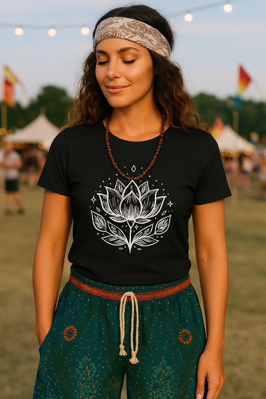 Bohotusk Lotus Flower Cotton Ladies T-Shirt XS - 2XL (UK 8 - 18) - 7 colours