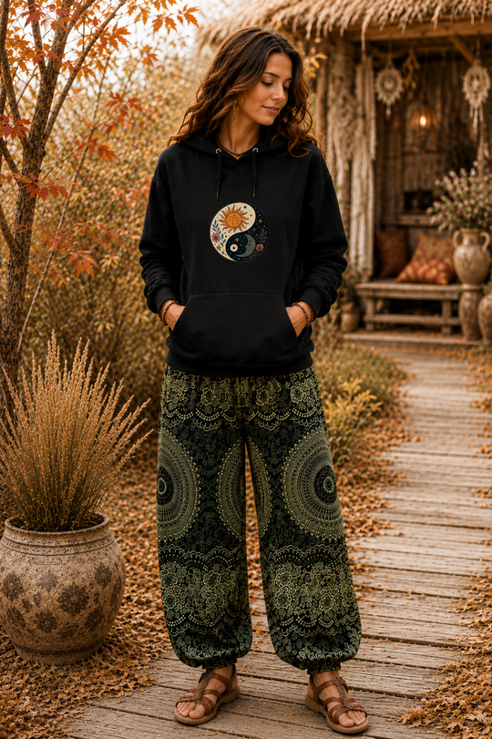 Bohotusk Ying Yang Cotton Black Hoodie S - 2XL (UK 8 - 20)