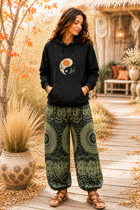 Bohotusk Ying Yang Cotton Black Hoodie S - 2XL (UK 8 - 20)