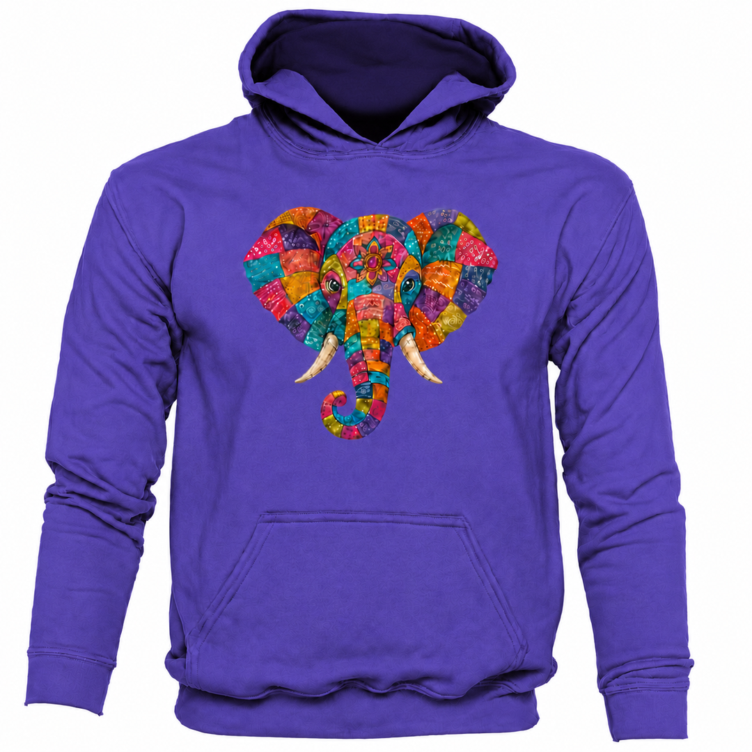 Bohotusk Patchwork Elephant Cotton Black Hoodie S - 2XL (UK 8 - 20)