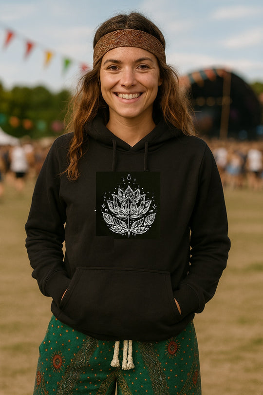 Bohotusk  Lotus Flower Black Hoodie S - 2XL (UK 8 - 20)