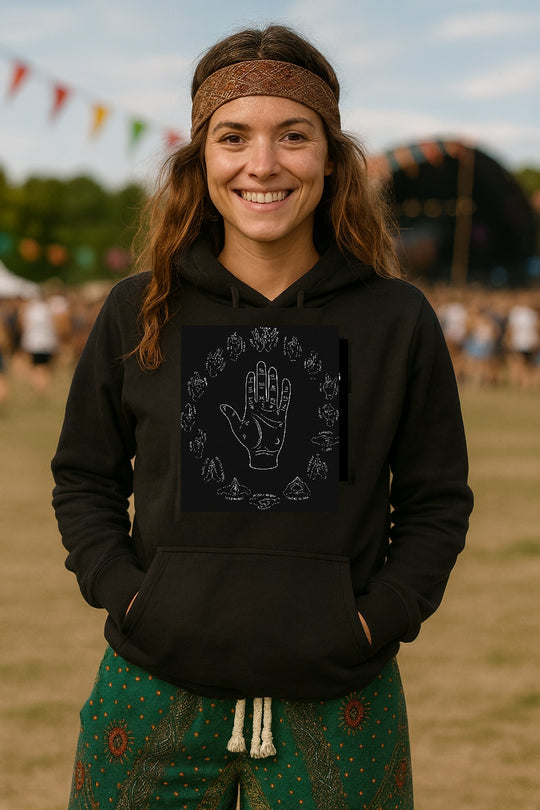 Bohotusk Mudra Energy Flows Black Hoodie S - 2XL (UK 8 - 20)