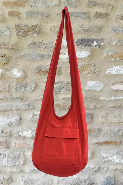 Bohotusk Solid Plain Red Cotton Canvas Sling Shoulder Bag