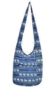 Bohotusk Blue Elephant Cotton Canvas Sling Shoulder Bag