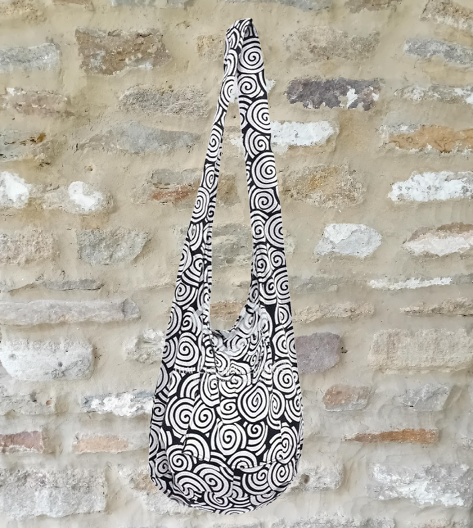 Bohotusk Black Corn Circles Cotton Canvas Sling Shoulder Bag