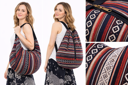 Bohotusk Criss Cross Striped Cotton Canvas Duffle Bag