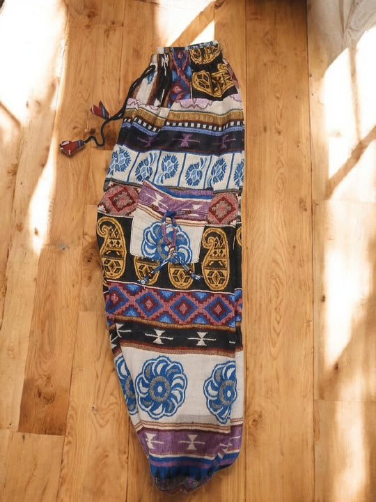 Bohotusk Purple Green Beige Fossil Fleece Harem Pants