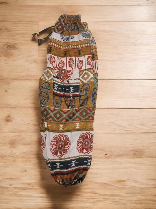 Bohotusk Beige Green Red Fossil Fleece Harem Pants