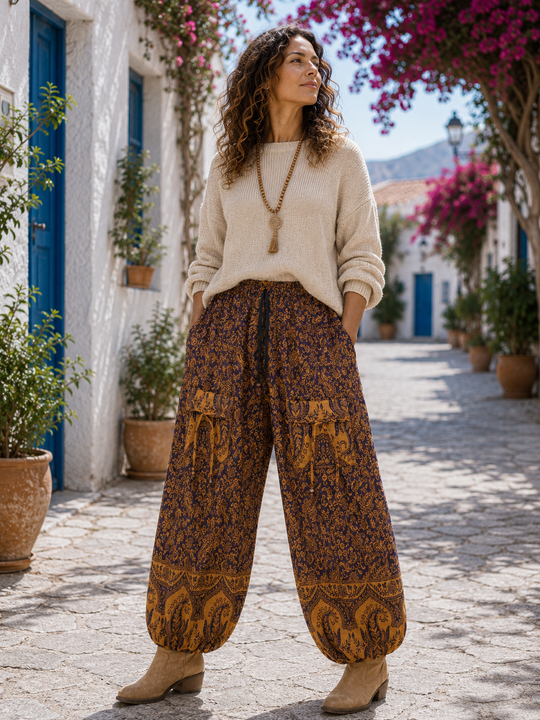 Bohotusk Brown Paisley Fleece Harem Pants