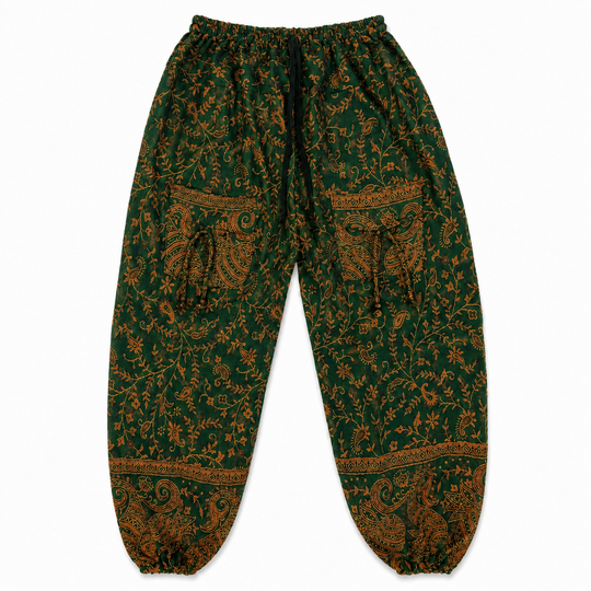 Bohotusk Green Brown Paisley Fleece Harem Pants One Size