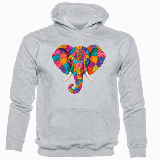 Bohotusk Patchwork Elephant Cotton Black Hoodie S - 2XL (UK 8 - 20)