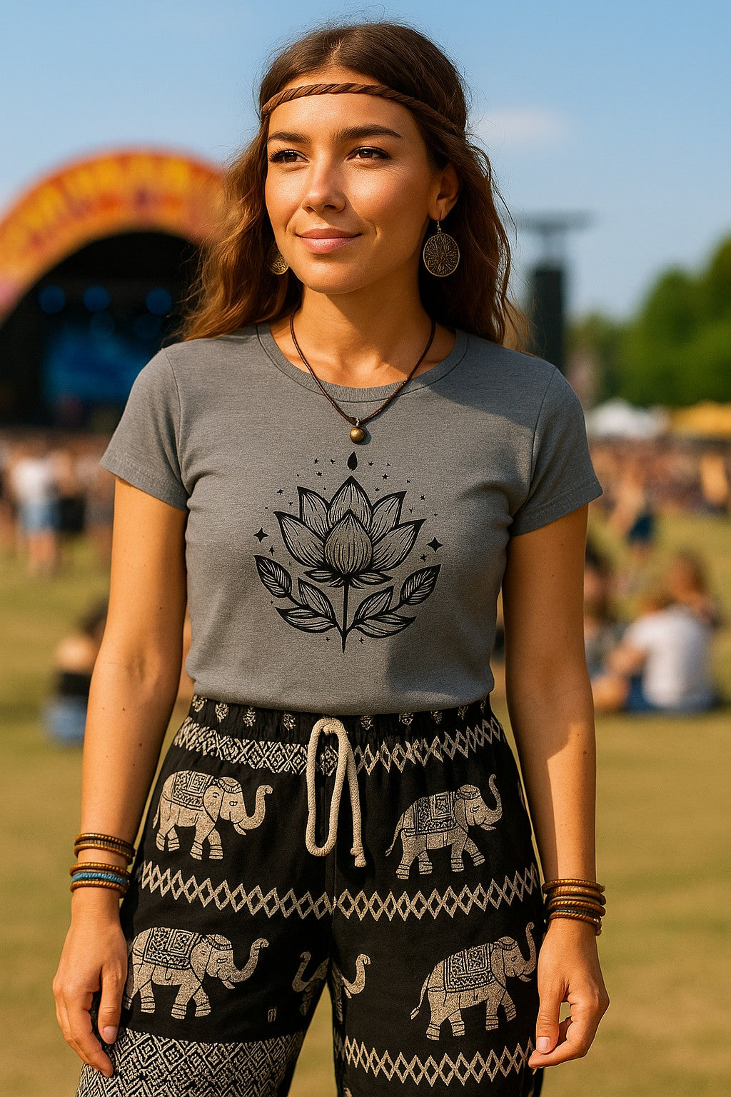 Bohotusk Lotus Flower Cotton Ladies T-Shirt XS - 2XL (UK 8 - 18) - 7 colours