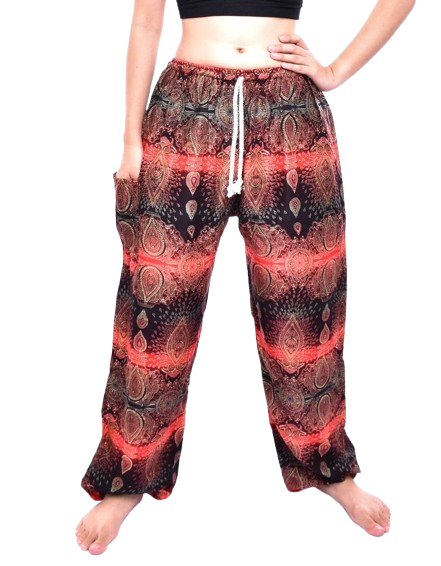 Bohotusk Red Teardrop Print Womens Harem Pants Tie Waist S/M Only