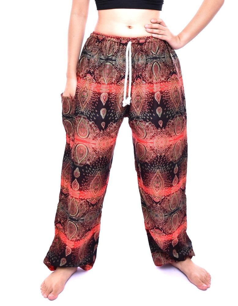 Bohotusk Red Teardrop Print Womens Harem Pants Tie Waist S/M Only