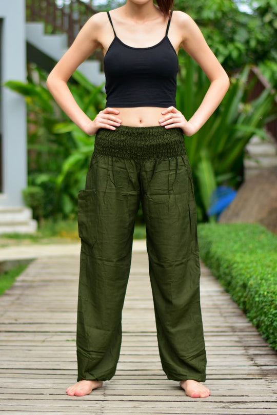 Bohotusk Plain Olive Petite Fit Harem Pants (UK Size 4)