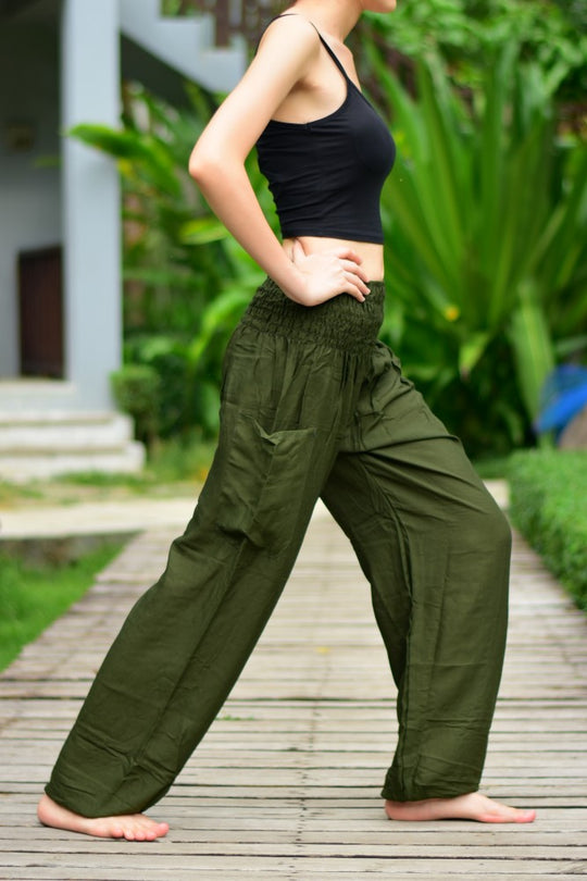 Bohotusk Plain Olive Petite Fit Harem Pants (UK Size 4)