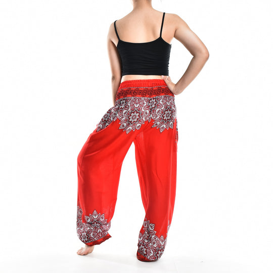 Bohotusk Red Thai Floral Smocked Waist Harem Pants S/M Only