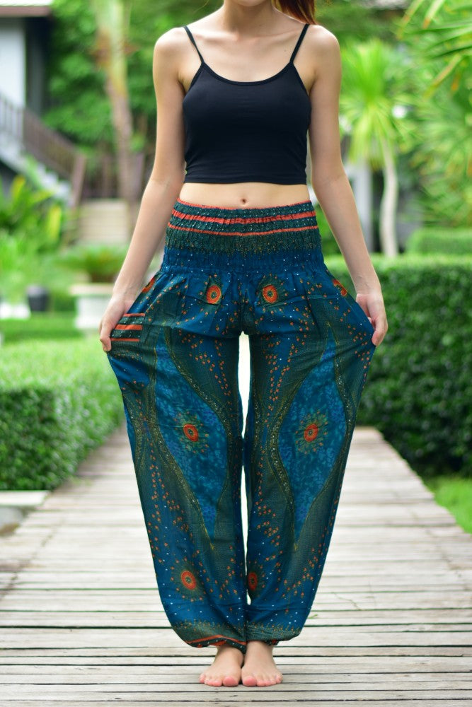 Bohotusk Kids Green Moonshine Elasticated Smocked Waist Harem Pants (4 - 5 Years)