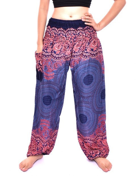 Bohotusk Purple Pink Sun Glow Elasticated Smocked Waist Womens Harem Pants S/M - 4XL