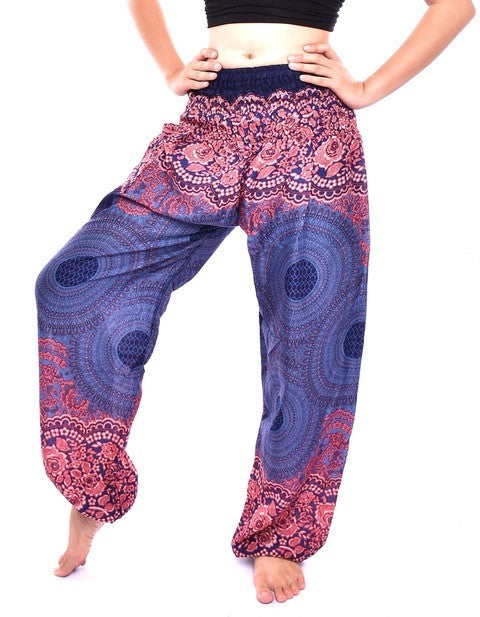 Bohotusk Purple Pink Sun Glow Elasticated Smocked Waist Womens Harem Pants S/M - 4XL