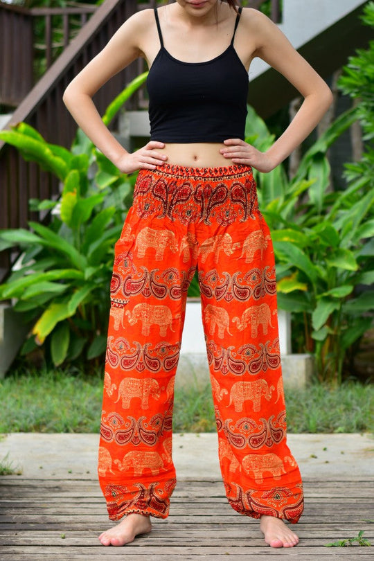 Bohotusk Orange Elephant Grassland Petite Fit Harem Pants (UK Size 4)