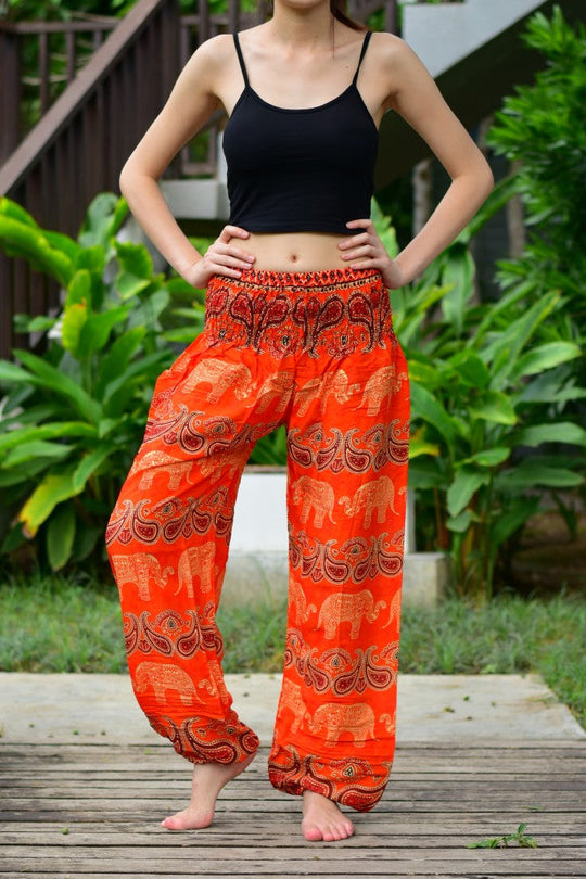 Bohotusk Orange Elephant Grassland Petite Fit Harem Pants (UK Size 4)