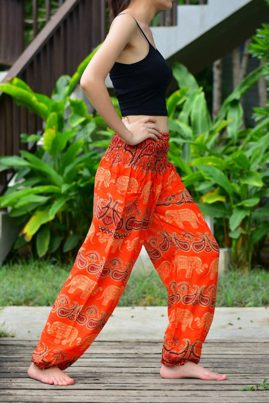 Bohotusk Orange Elephant Grassland Petite Fit Harem Pants (UK Size 4)