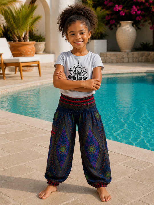 Bohotusk Kids Blue Moonshine Elasticated Smocked Waist Harem Pants (6 - 8 Years)