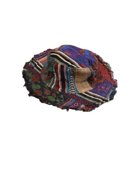 Boho Hemp Patchwork Wide Brim Festival Hat