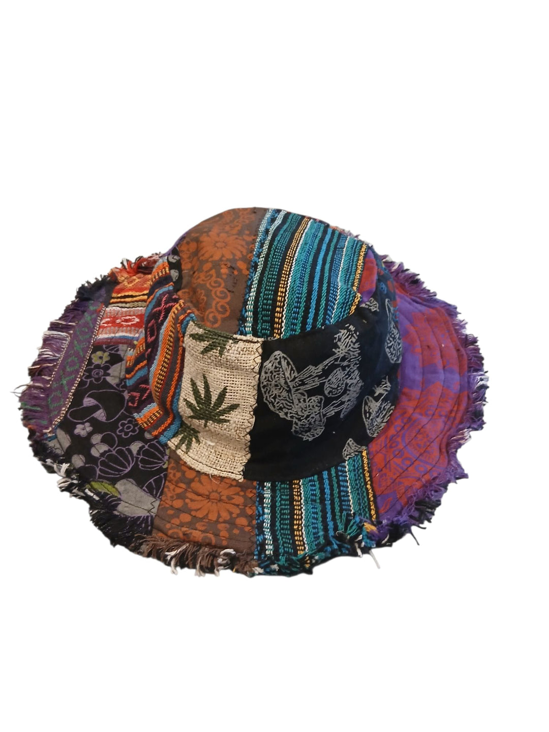 Boho Hemp Patchwork Wide Brim Festival Hat