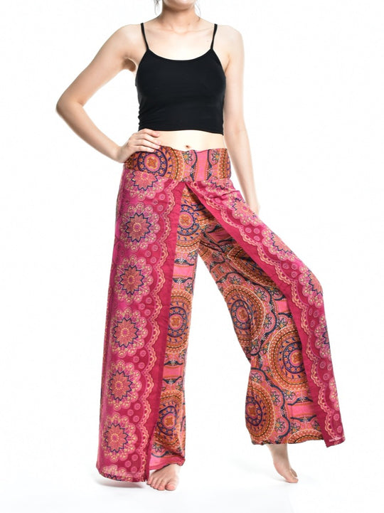 Bohotusk Pink Red Solar Circle Womens Palazzo Pants S/M (UK 8 - 12)