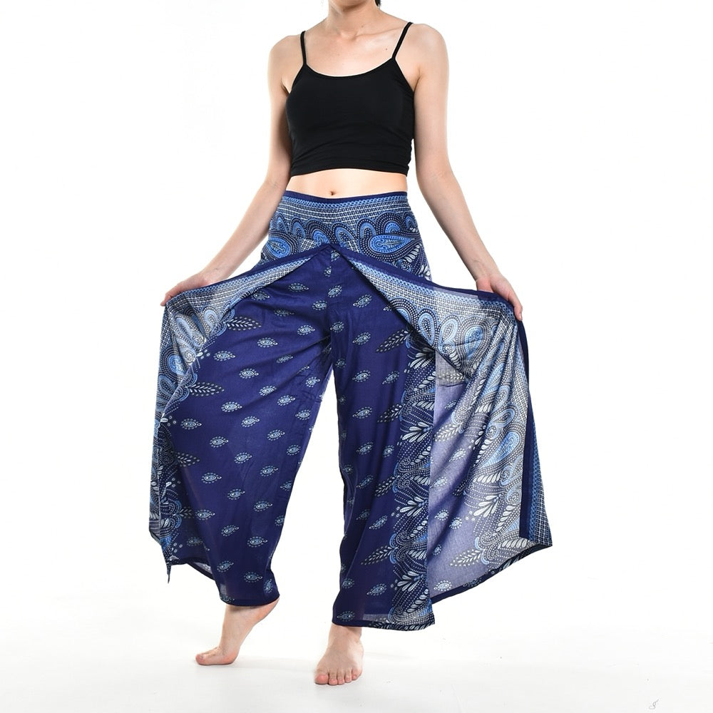 Bohotusk Blue Butterfly Print Womens Palazzo Pants S/M (UK 8 - 12)