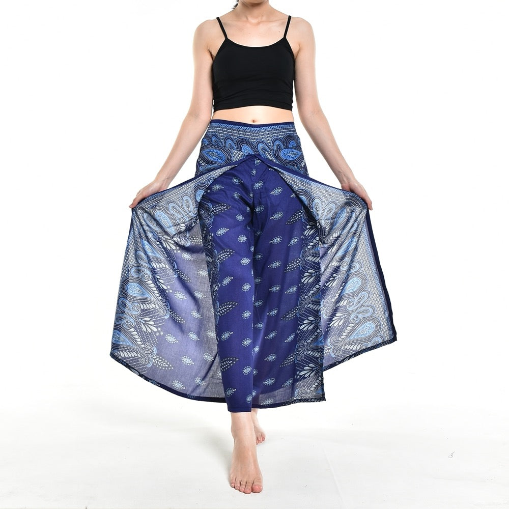 Bohotusk Blue Butterfly Print Womens Palazzo Pants S/M (UK 8 - 12)