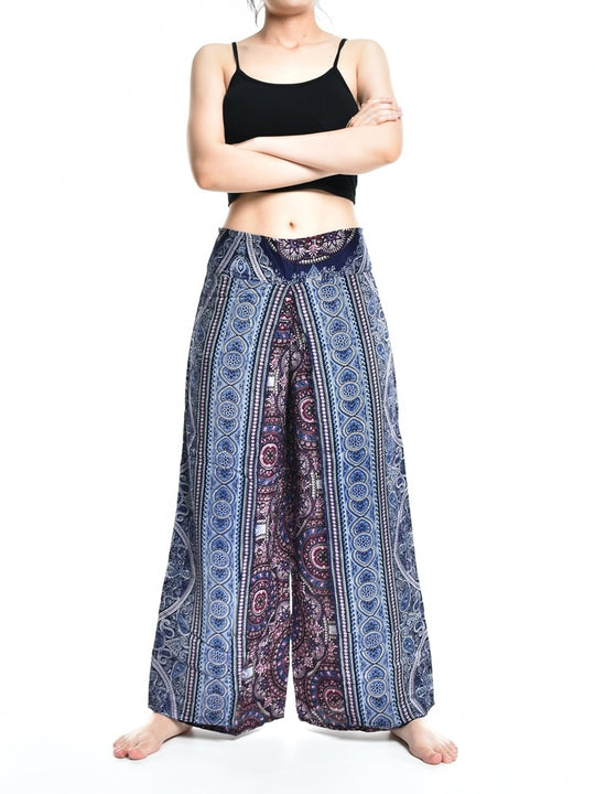 Bohotusk Grey Blue Sun Glow Print Womens Palazzo Pants S/M (UK 8 - 12)