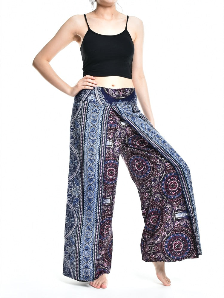 Bohotusk Grey Blue Sun Glow Print Womens Palazzo Pants S/M (UK 8 - 12)