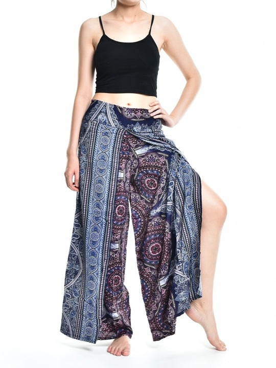 Bohotusk Grey Blue Sun Glow Print Womens Palazzo Pants S/M (UK 8 - 12)