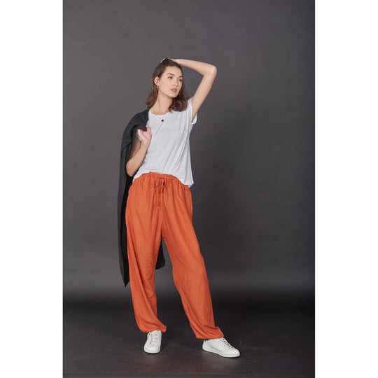 Bohotusk Plain Burnt Orange Womens Harem Pants Cord Tie Waist S/M Only