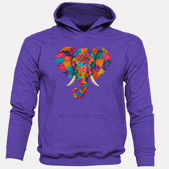 Bohotusk Patchwork Elephant Cotton Black Hoodie S - 2XL (UK 8 - 20)