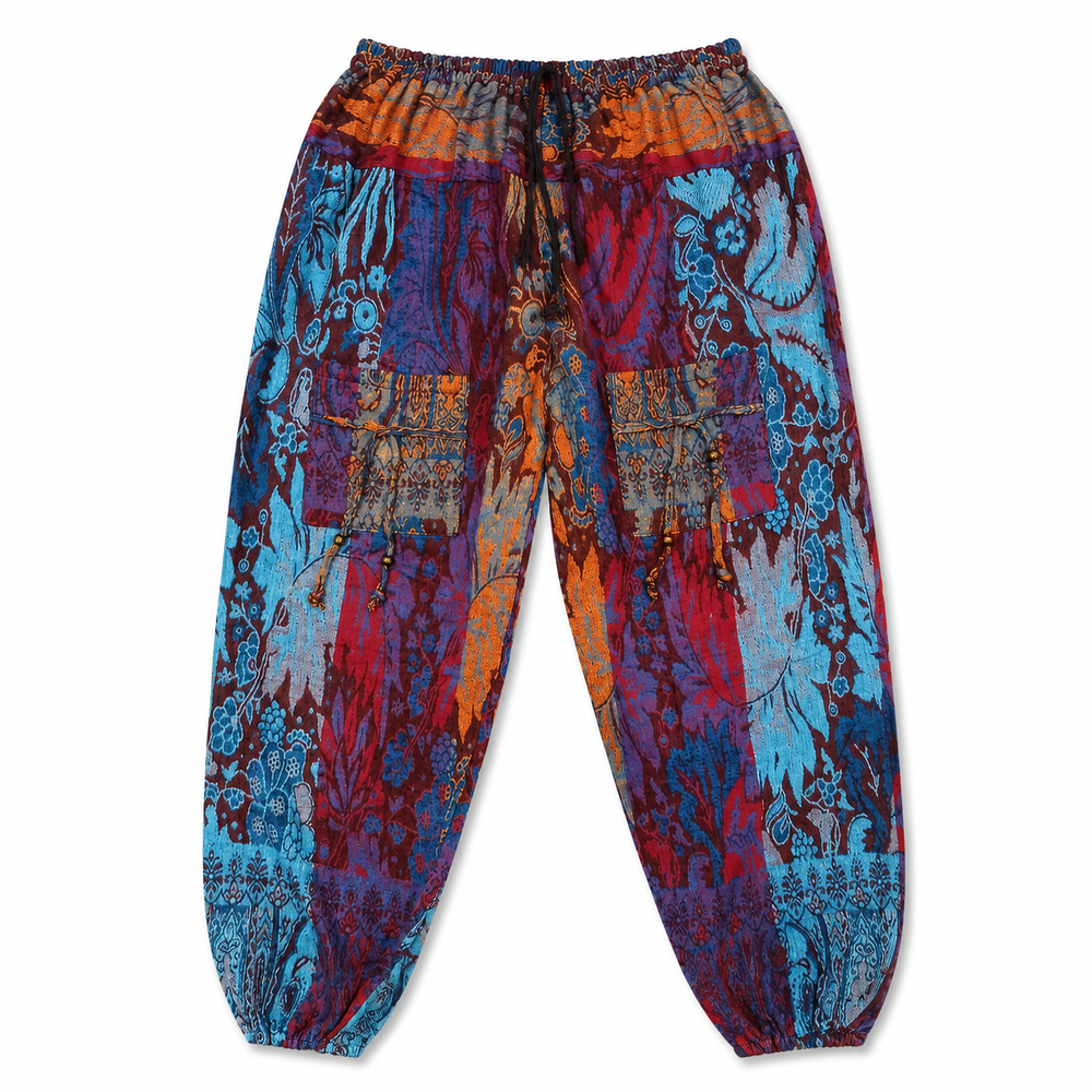 Bohotusk Red Aqua Coral Reef Fleece Harem Pants One Size