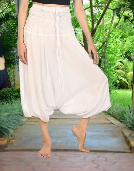 Bohotusk Plain White Low Crotch Harem Pants Jumpsuit S/M to L/XL